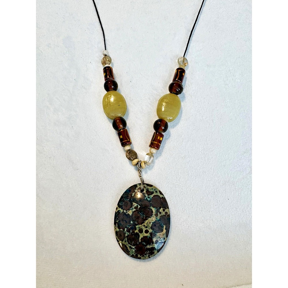 Handmade Leopard Skin Jasper Pendant Necklace Tiger Eye Gemstone Adjustable Cord